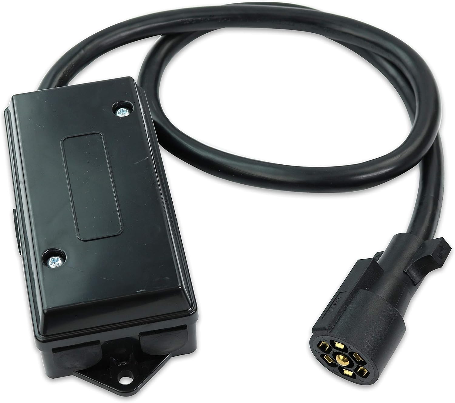 Heavy Duty 7 Way Plug Inline Trailer Cord with 7 Gang Junction Box - 4 Feet, Weatherproof (4-Foot)