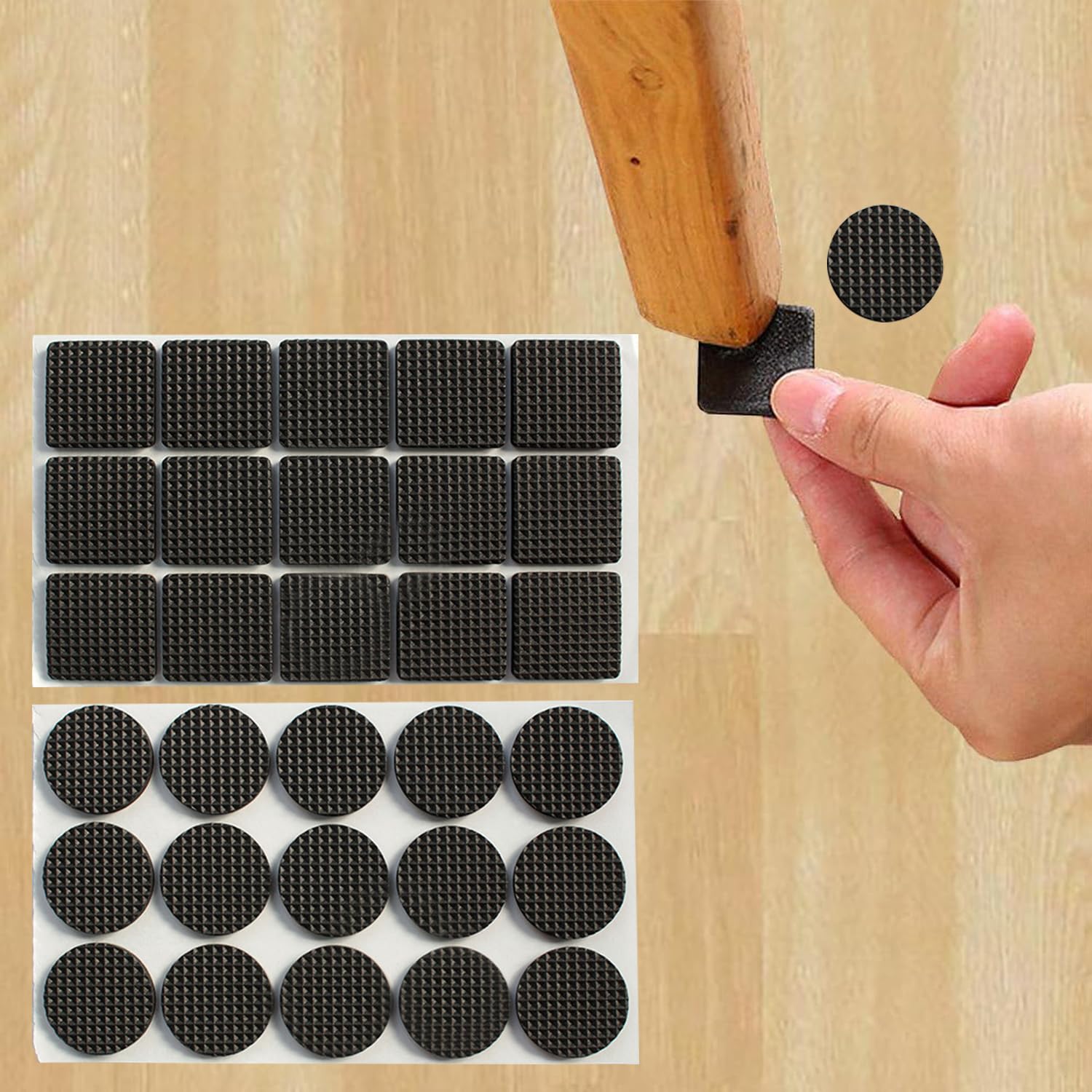 YUISI Non Slip Furniture Pads, Chair Leg Floor Protector, 30Pcs Self Adhesive Furniture Feet Grippers Pads Anti Scratches Reduce Noise Chair Pads for Hardwood Floors Protectors (Square+Round)
