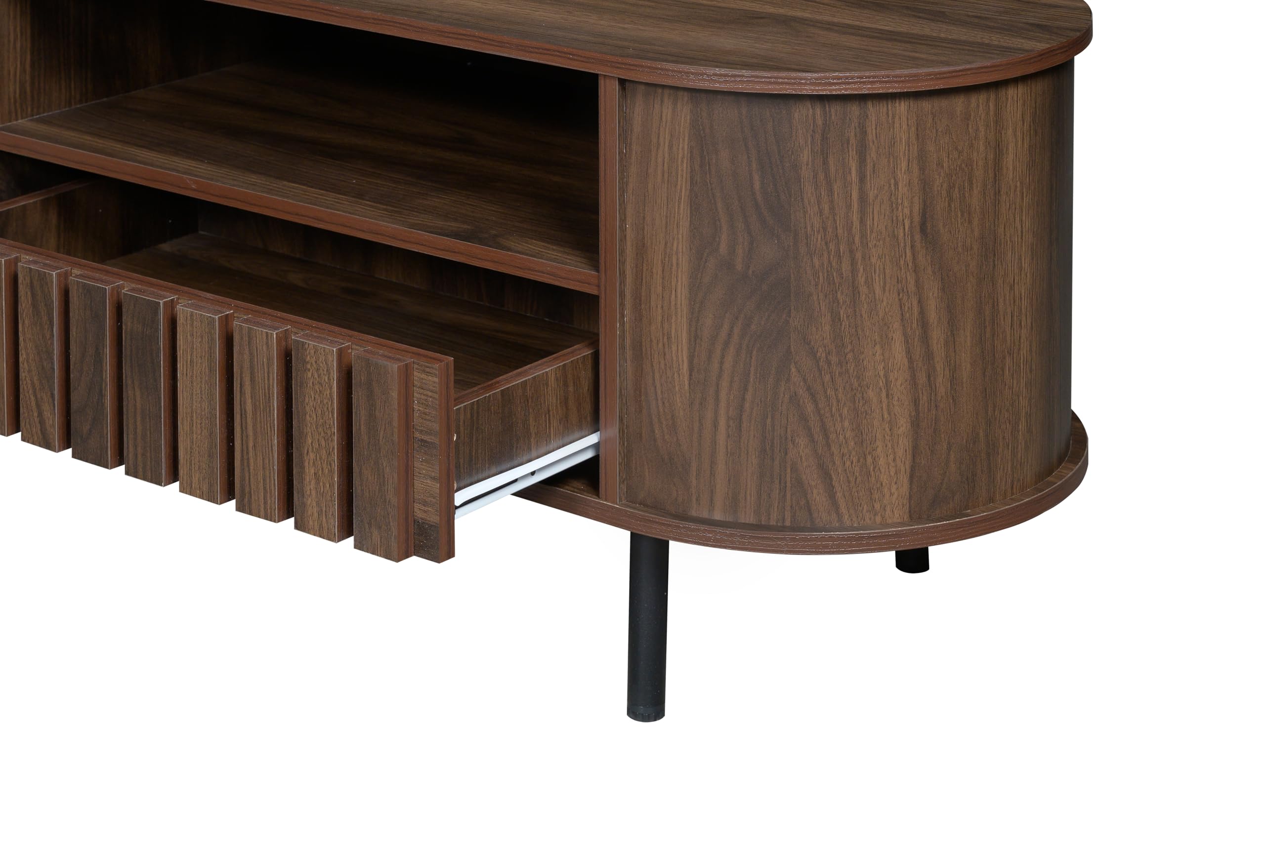 Fernsehschrank für 65 Zoll TV, Lowboard mit Schubladen & 5 Metallbeinen, Wohnzimmermöbel in Walnuss-Optik mit Stauraum, 160 x 40 cm, MDF, modern & stabil