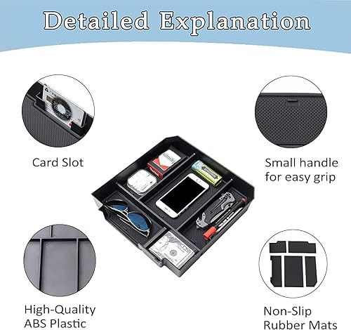 Miniatura 4 de JDMCAR Organizador de consola central compatible con accesorios Toyota Tundra 2022-2025 2026 y reposabrazos Toyota Sequoia 2023-2026, caja de Negro