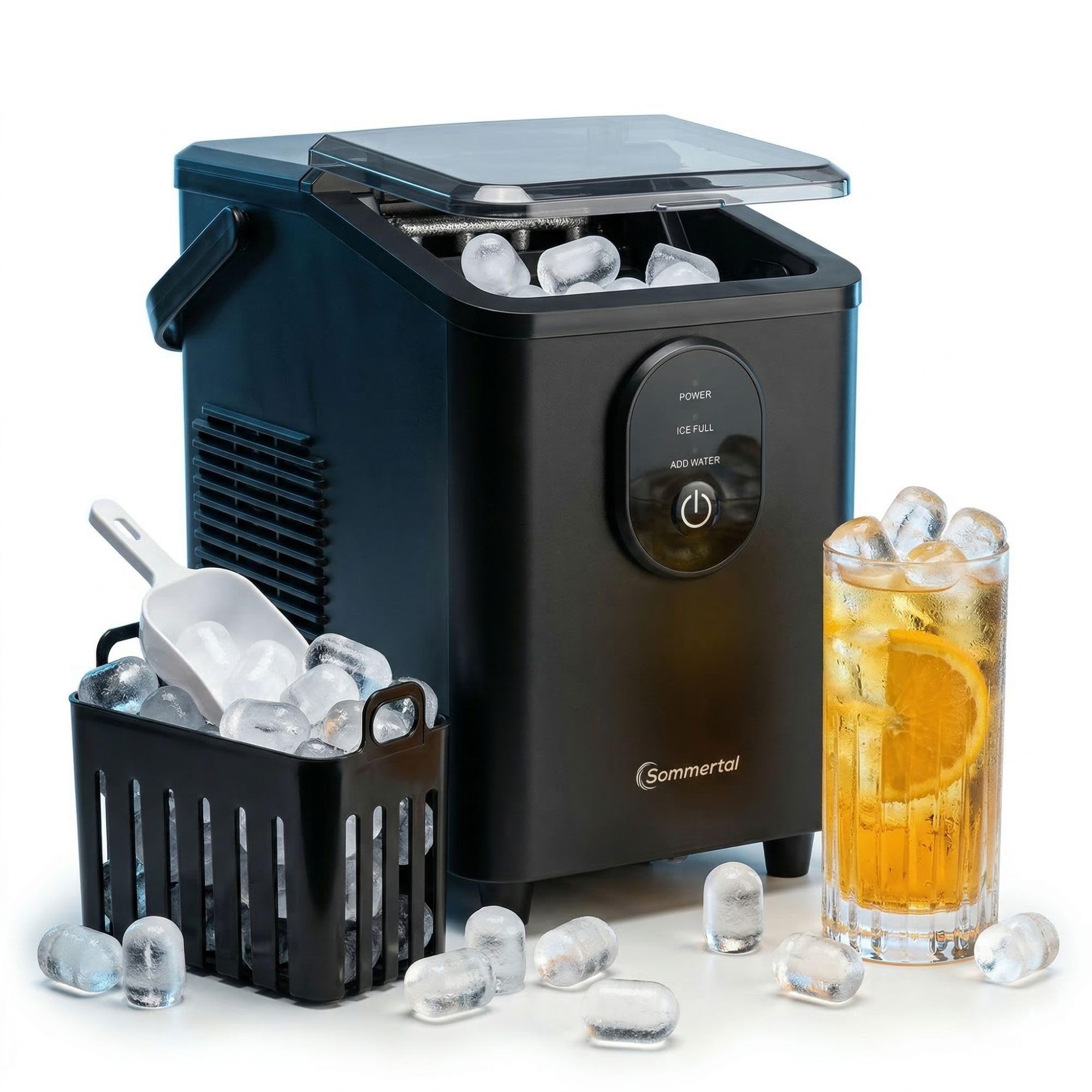 Sommertal EM12S - Máquina de cubitos de hielo (12 kg/24 h, autolimpiable y silenciosa) | Ice Maker, 0,3 kg Bullet Eiswürfel in 20 min mit Griff Eiswürfelmaschine für Küche, Bar, Büro, Party & Gastronomie