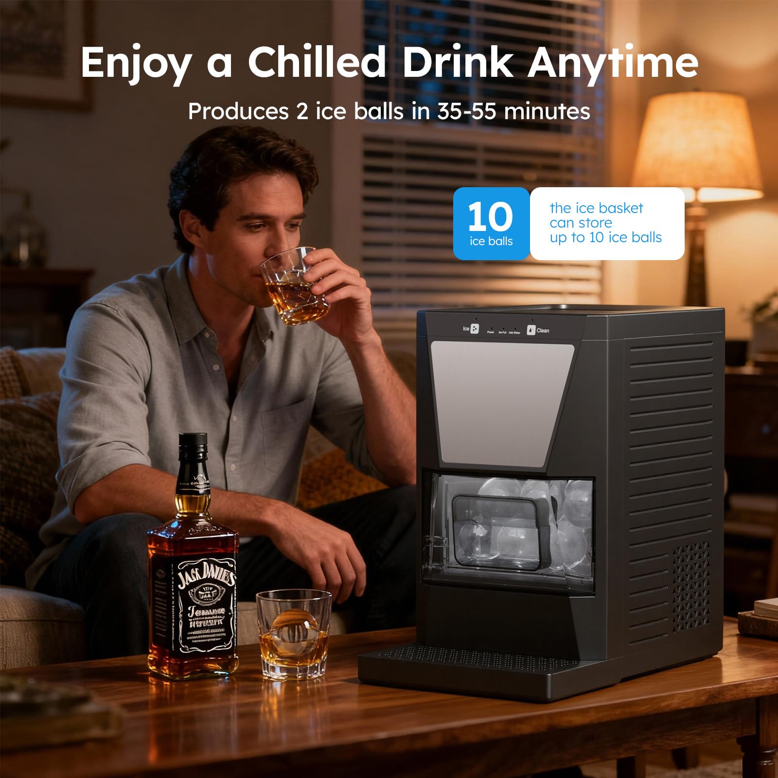 2'' Clear Ice Ball Maker Machine,100 Pcs/Day,Sphere Ice Maker With Automatic Cleaning,Crystal-Clear & Slow-Melting Ice Spheres For Cocktails & Whiskey on Fridge.com - View 4