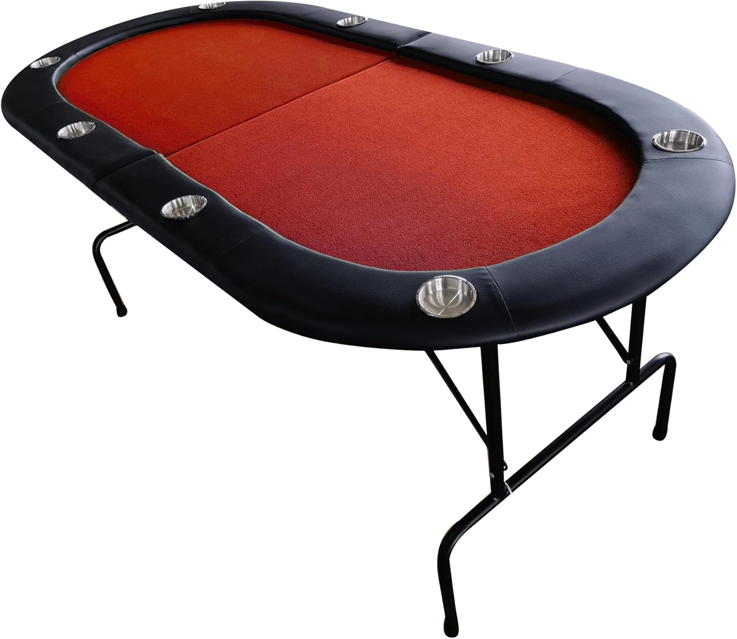 73" Foldable Poker Table with Cup Holders: Professional Oval Game Table for Home Poker Nights - 8 Player Felt Surface & Padded Rails for Adult Game Room & Parties