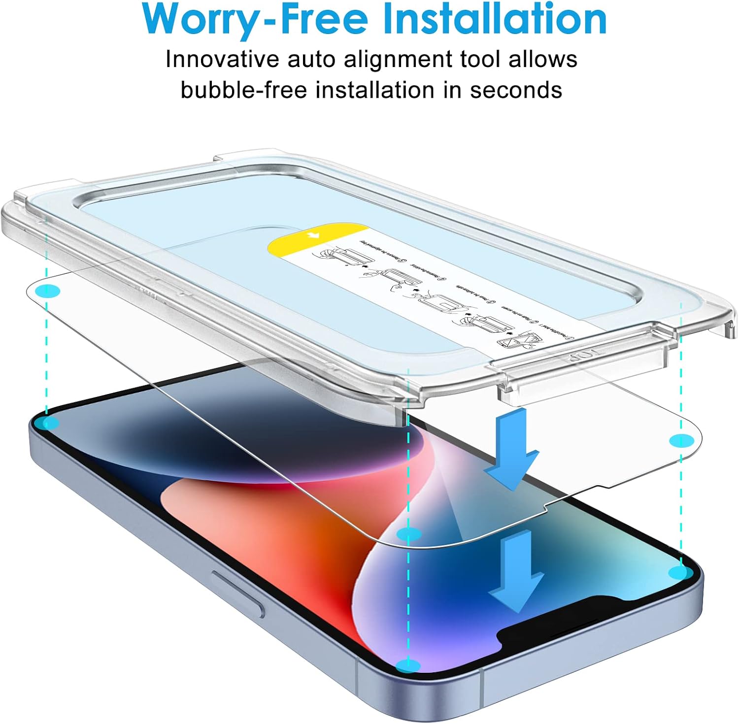 JETech Película de Vidro Temperado Instalação Um Toque para iPhone 16e 2025, iPhone 14 6,1 Polegadas, Protetor de Tela, Kit Ferramentas de Alinhamento Automático, Pacote de 2