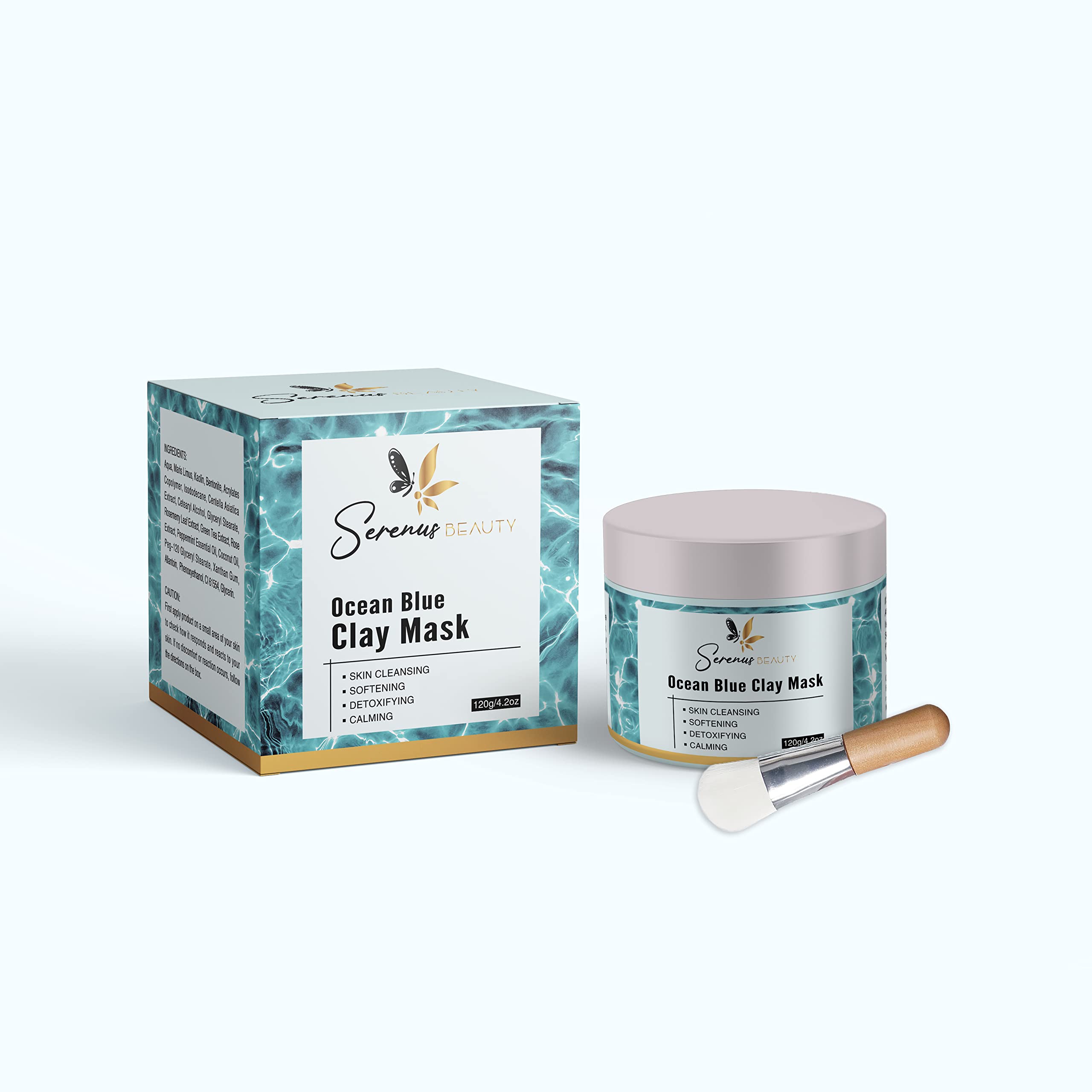 Ocean Blue Australian Clay Mask by Serenus Beauty | Detoxifying - Skin Cleansing - Calming and Softening | NEW FORMULA | 120 g