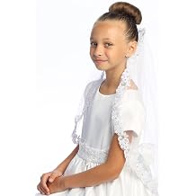 Swea Pea & Lilli Girls First Communion Veil - White Holy 1st Communion Headpiece with Comb, Corded Lace Trim, and Rhinestone Accents