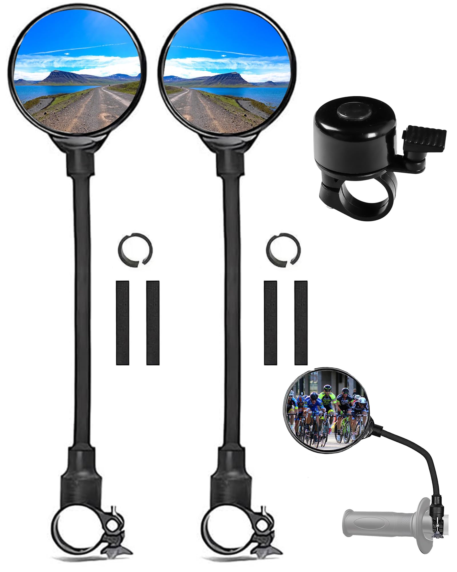 Photo 1 of YISUGOOC Bike Mirror With Bike Bell 360° Adjustable HD Convex Handlebar Mirror Anti-Scratch Riding Mirrors (2* Mirror + 1* Bell)