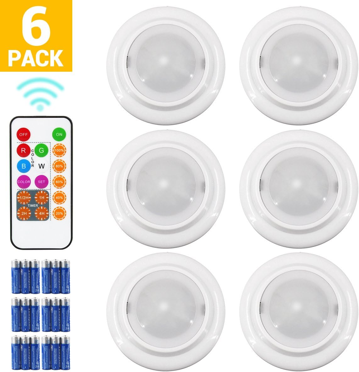 Under Cabinet Lights with Remote Control, BWL Brightness Adjustable LED Puck Light, Multi Color LED Accent Lights (Pack of 6)