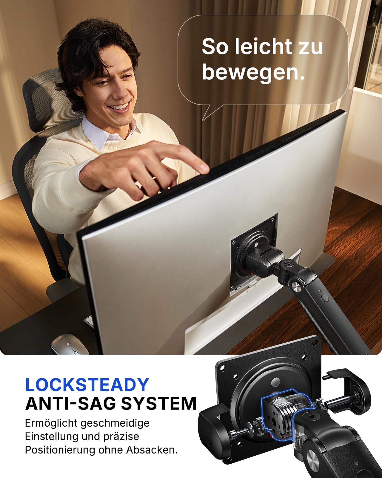 HUANUO MonitorHalterung 2 Monitore für 13–32 Zoll, MechaSpring Bildschirmhalterung bis 9 kg, FlowLift Pro Monitorarm (Neigung/Schwenk/Rotation) werkzeuglos montierbar VESA 75/100 mm, für Gaming&Office
