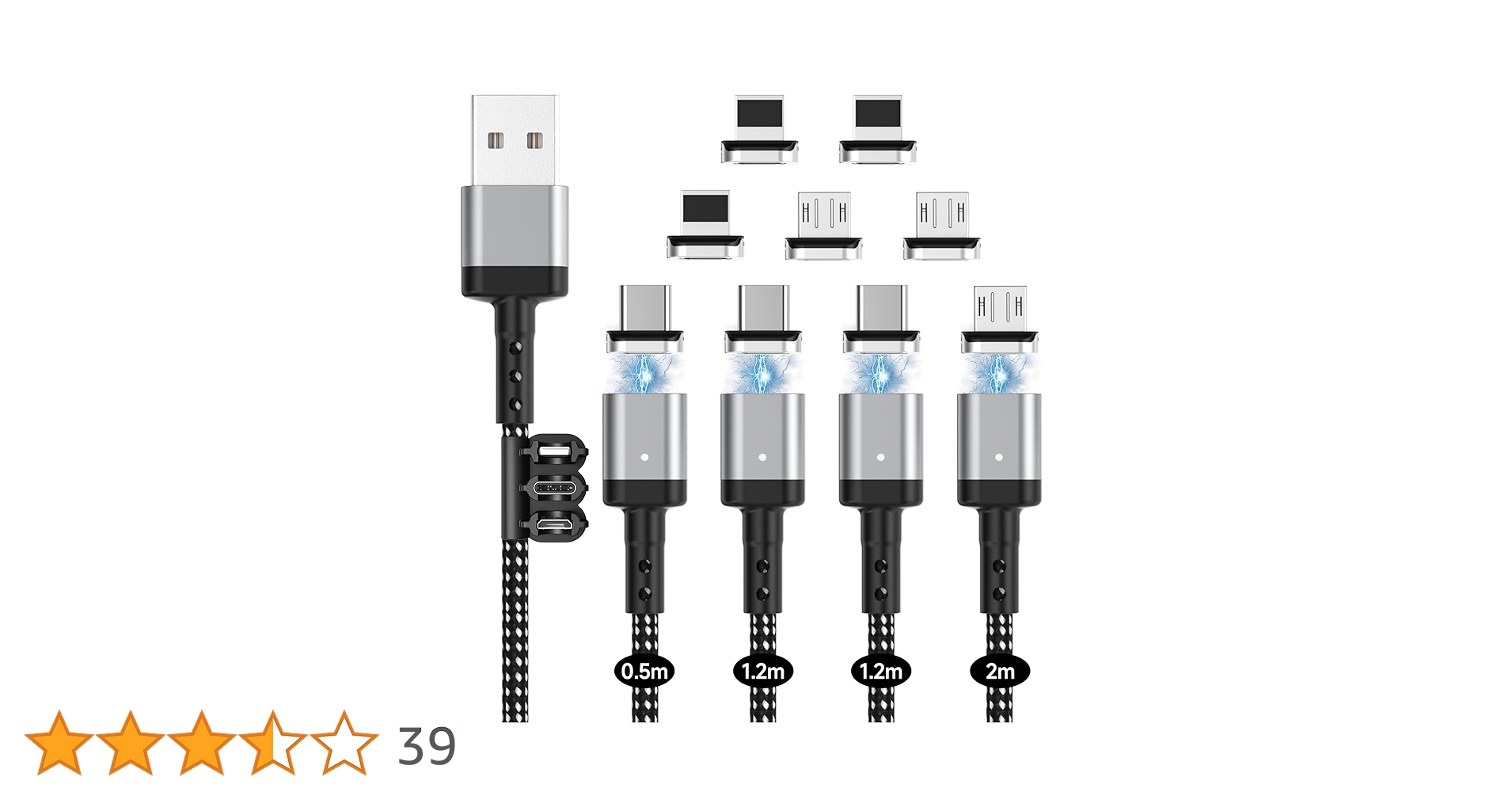 Amazon.co.jp: USB マグネット 充電ケーブル 2M+1.2M+1.2M+0.5M