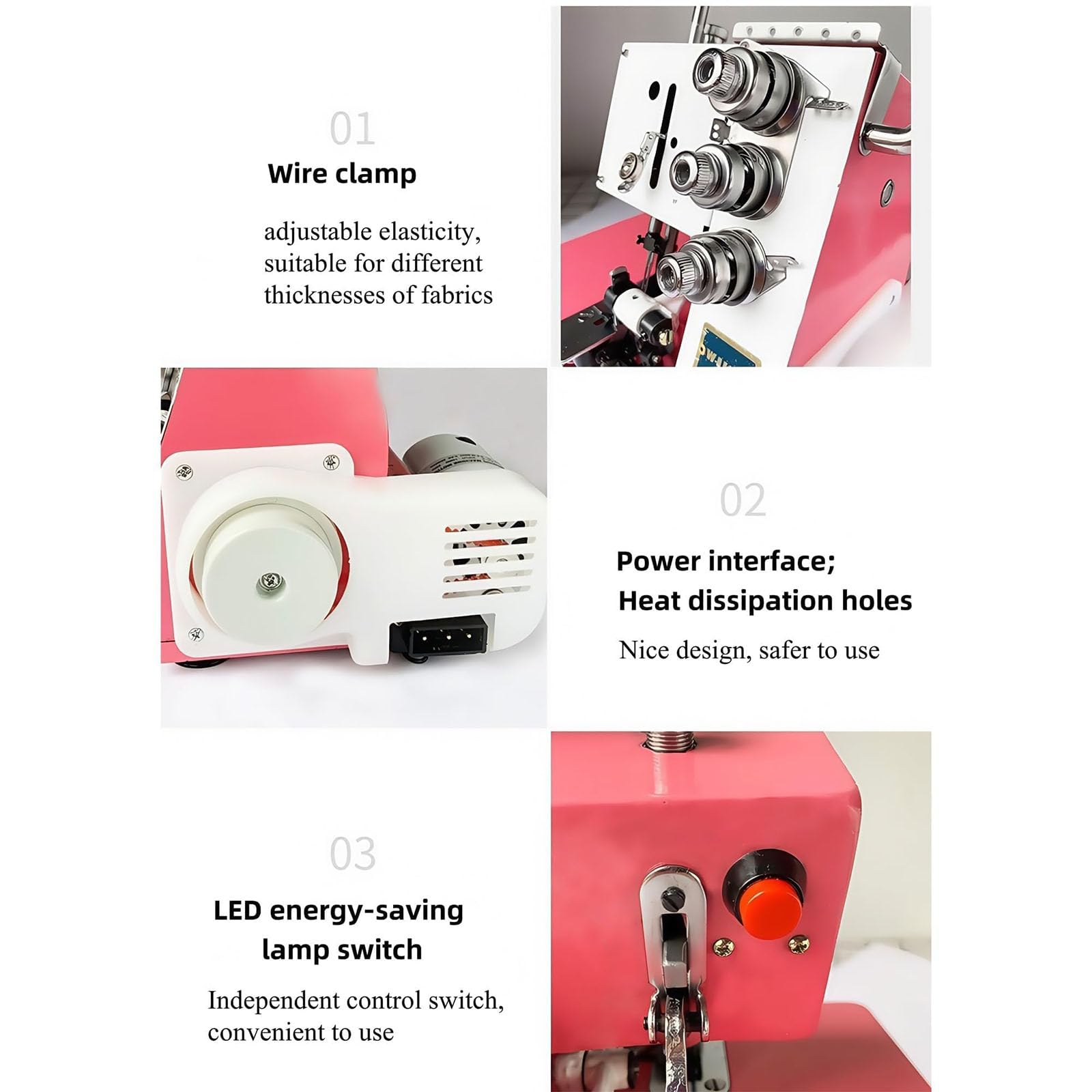 Máquina Overlock Heavy-duty, Máquina De Coser Eléctrica De 1200 Rpm Con Soporte Para 4 Conos Y Luz Led, Grosor Máximo De Costura De 3,5 Mm, Ancho De Overlock De 4 Mm/5 Mm, Para El Remate De Bordes De