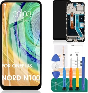 for OnePlus Nord N100 LCD Screen for OnePlus Nord N100 Screen Replacement for Nord N100 Display BE2013 Touch Digitizer Assembly BE2015 BE2011 BE2012 Repair KitsBlack with Frame