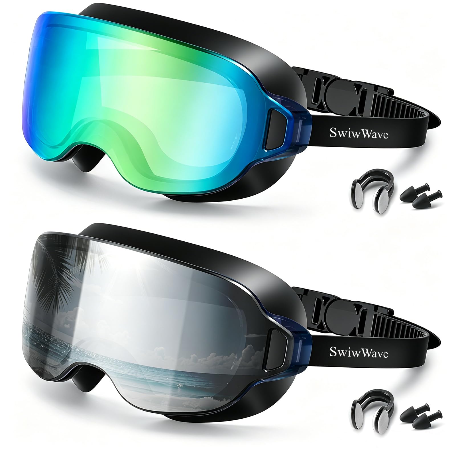 SwiwWave 2 Pack Youth Adult Swim Goggles for Smaller Faces Frameless Design