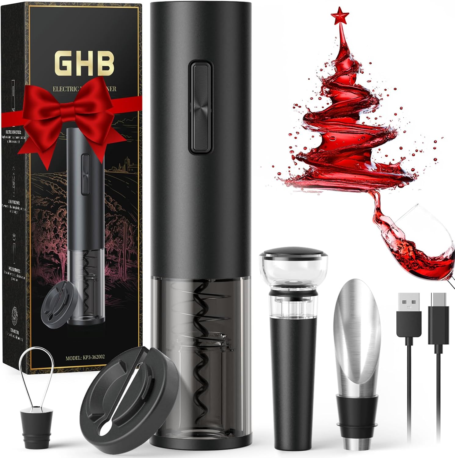 GHB Set Cavatappi Elettrico Ricaricabile USB 6 in 1