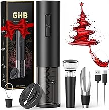 GHB USB Rechargeable Electric Wine Corkscrew, Professional Electric Wine Opener with Letter Opener, Pourer, Sealing Cap, Vacuum Stopper, Wine Lovers Gift
