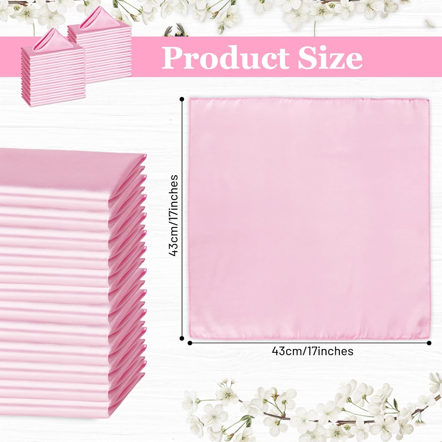 Bailarina 80 Pack Pink Satin Napkins,17x17 Inches Wedding Napkins Square Soft Silky Table Napkins Bulk Decorative Elegant Cloth Napkin for Party Decoration, Banquet,Wedding,Graduation