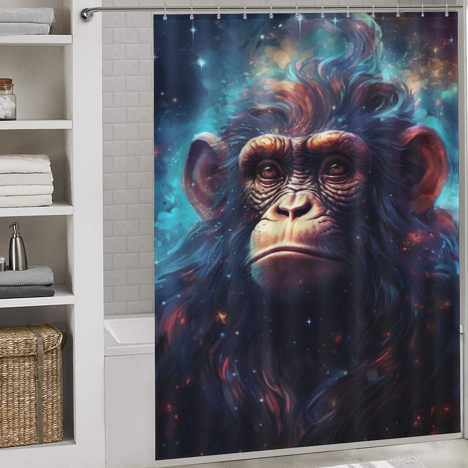 Rideau de douche singe en polyester imperméable pour salle de bain 168x183cm