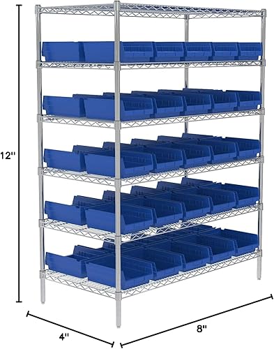 Miniatura 7 de Akro-Mils Cajas de basura para estantes anidados, contenedores de plástico azules (12 x 8 x 4 y 12 x 4 x 4), paquete de 36 unidades