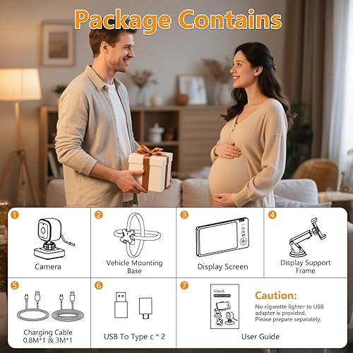 Miniatura 8 de Cámara inalámbrica de coche para bebé de 5 pulgadas HD 1080P IPS para asiento trasero de automóvil, alimentado por USB, monitor de asiento trasero