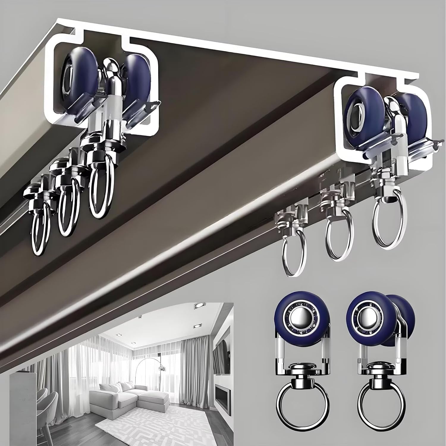 Double rail de rideau coulissant en aluminium pour plafond de cuisine