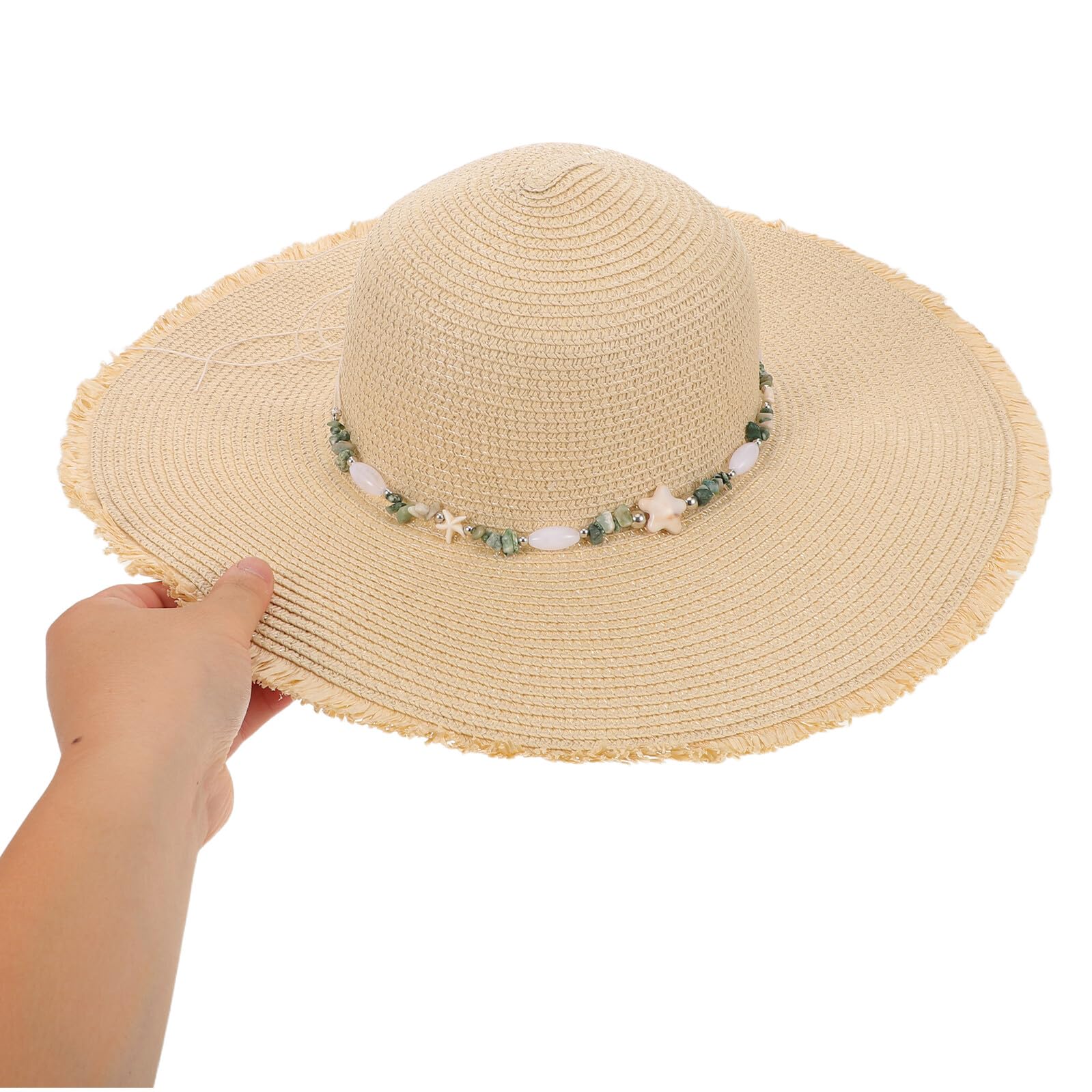 Sombrero de Paja para Mujer ala Ancha Beige Transpirable y Ligero Sombrero de Playa con Flecos Protección Solar UV Adecuado para Vacaciones y Uso al Aire Libre