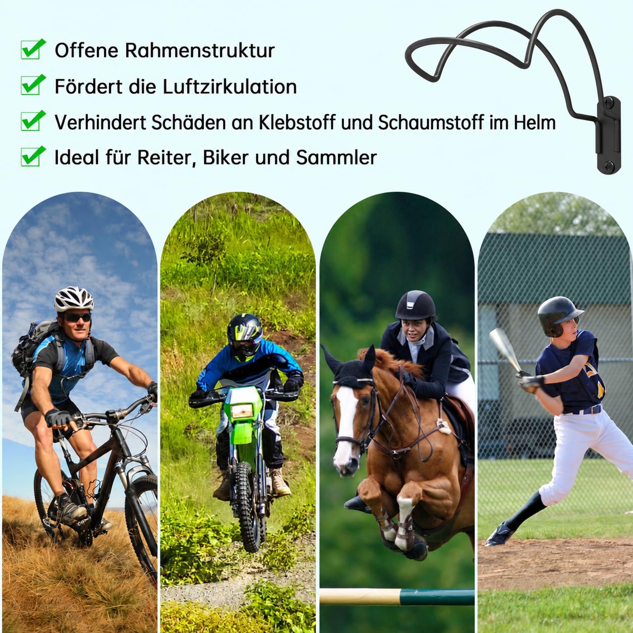 Helmhalterung Wand aus Metall, Schwarz, 4 Stück