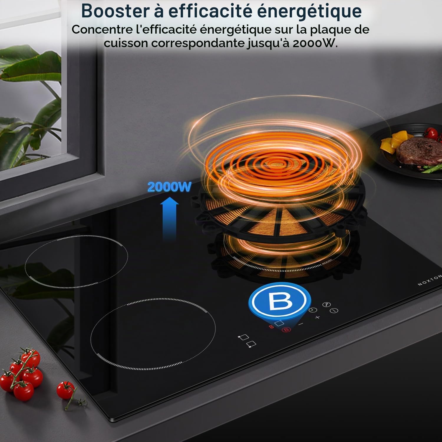 3-Ring Induction Hob with Socket, Built-In Electric Cooking Plate, 60CM Induction Cooktop, 6400W Induction Plate with 9 Power Levels, Child Safety, Timer | Booster, Child Safety, Timer, 9 Power Levels, Built-in, 60 cm, 3500 W