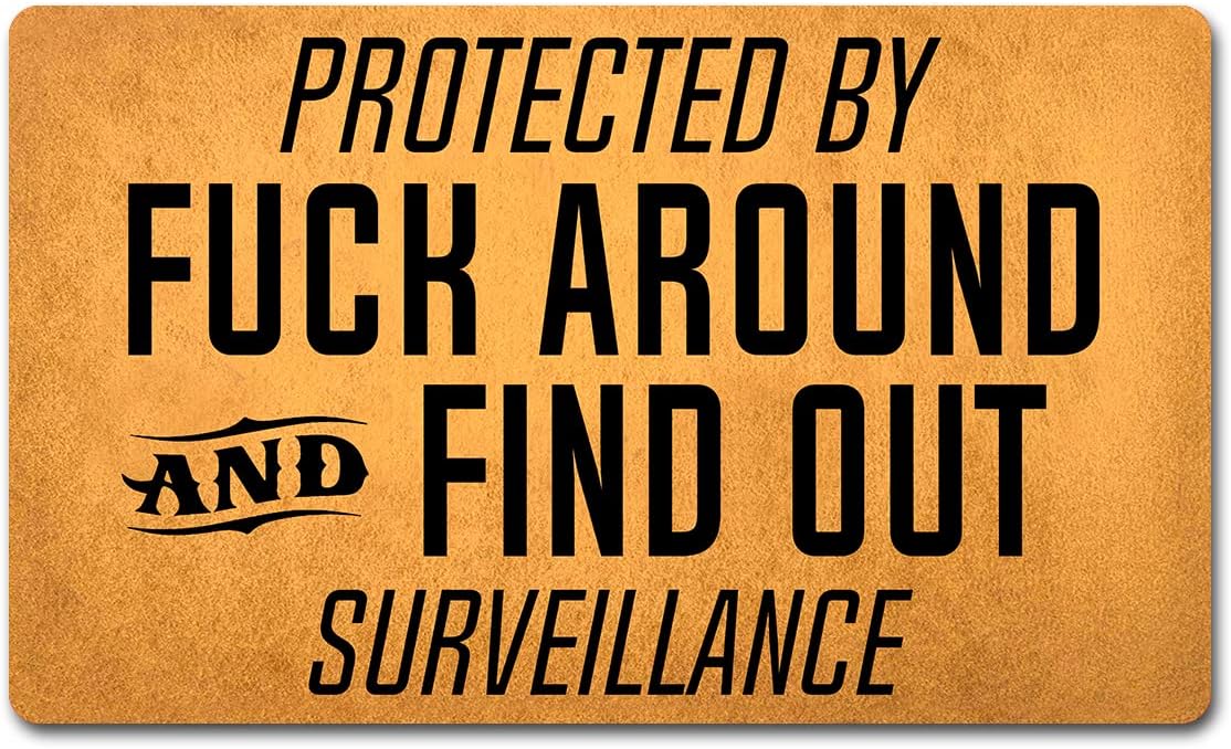 Funny Welcome Doormat Home Decor Area Rugs Welcome Mat with Rubber Back (18 x 30)inch Protected by Fuck Around and Find Out Surveillance Doormat For Entrance Way Indoor Front Porch Mats Kitchen Mats