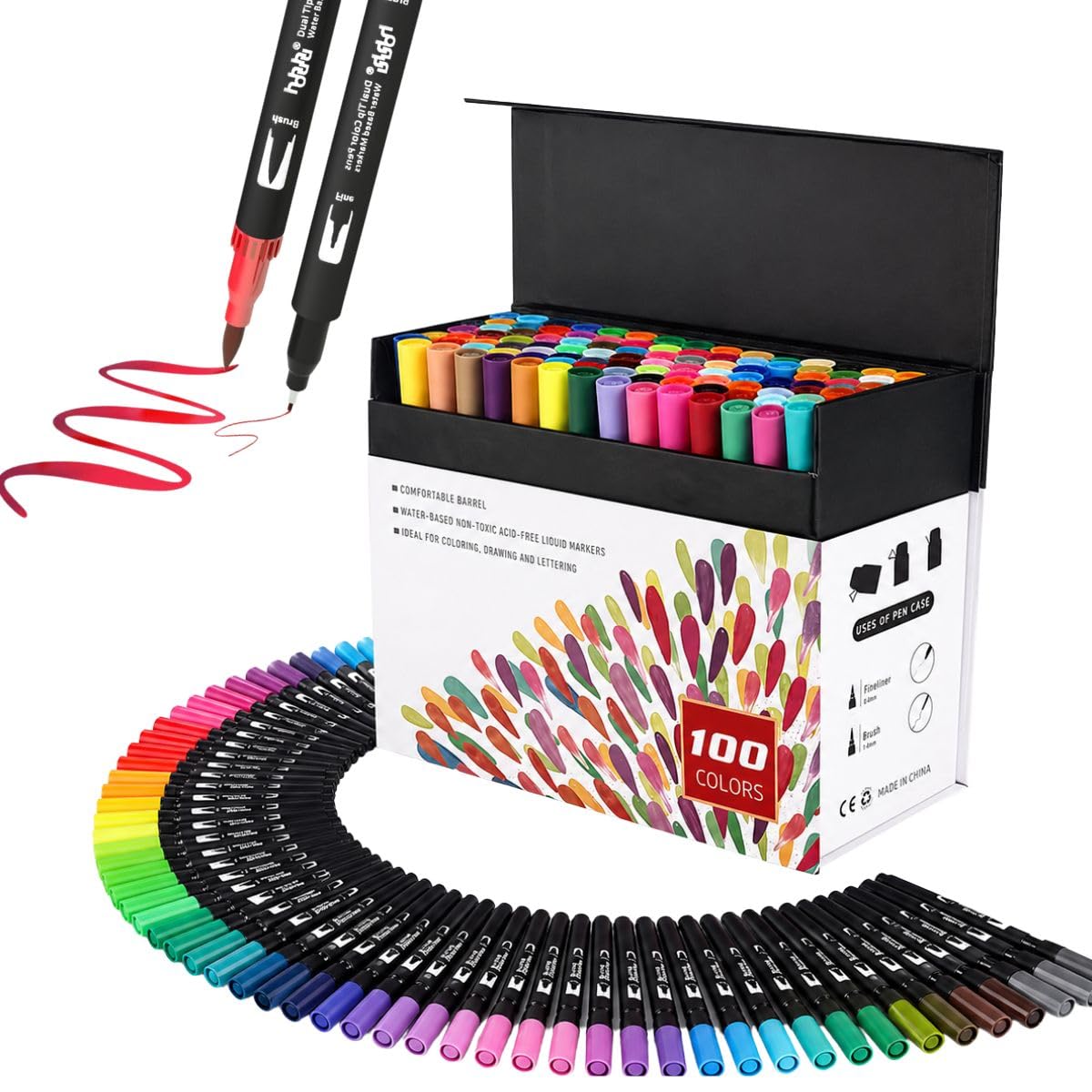 hhhouu 100 Colores Rotuladores Punta Fina, Acuarelables Marcadores de Pincel para Niños y Adultos Dibujo, Caligrafía, Lettering, Bullet Journal HO-100B