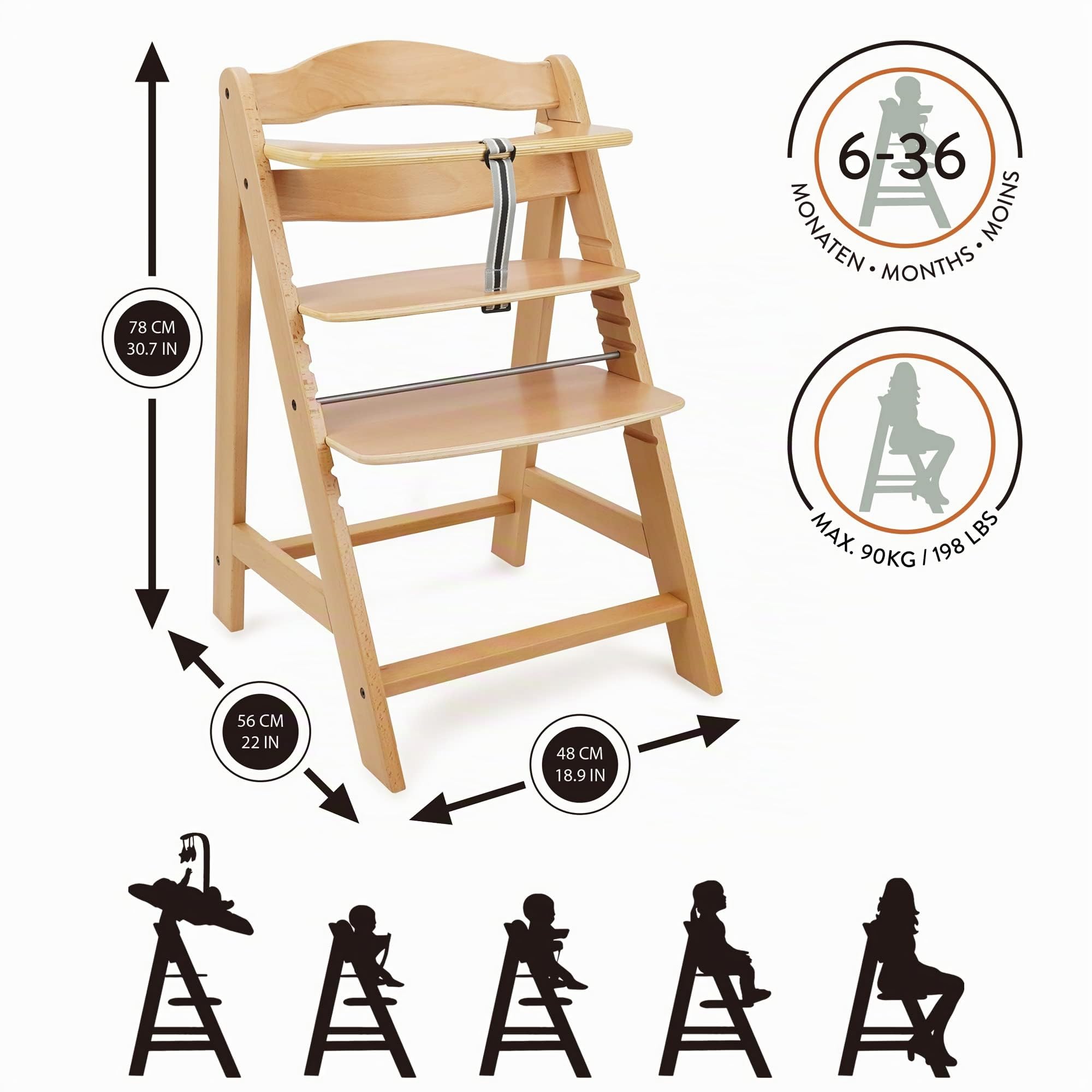 509 Crew SKY Set per la crescita del seggiolone in legno dalla nascita +, include sdraietta 2in1 SKY e cuscino per seggiolone, colore antracite naturale