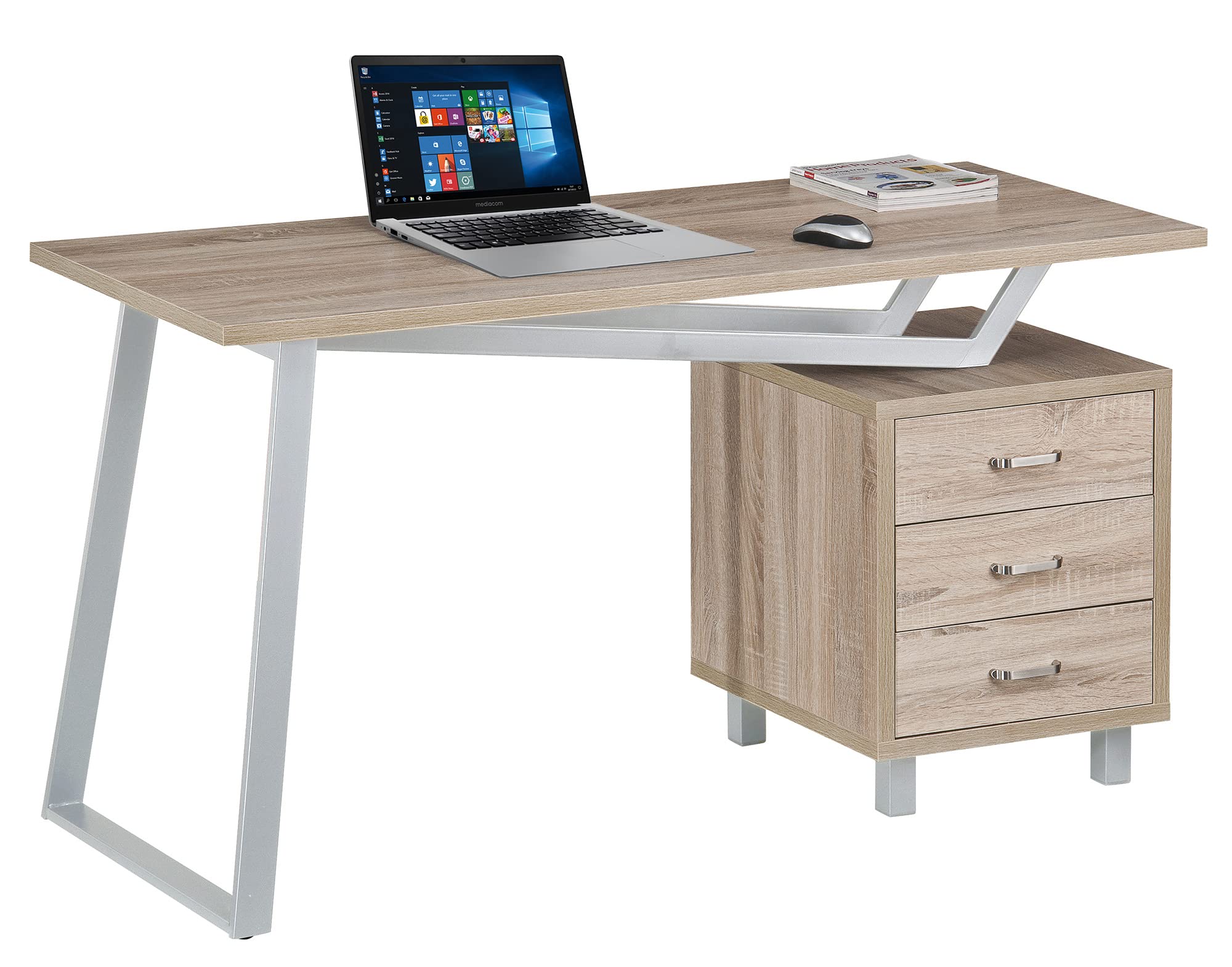 Techly 105940 Escritorio para ordenador de diseño moderno con tres cajones roble roble roble