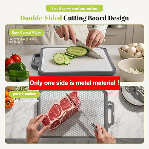 Miniatura 2 de 1 pieza de tabla de cortar de titanio, 1 lado de titanio, otro lado de paja de trigo PP, tabla de cortar de doble cara no tóxica para cocina, grado