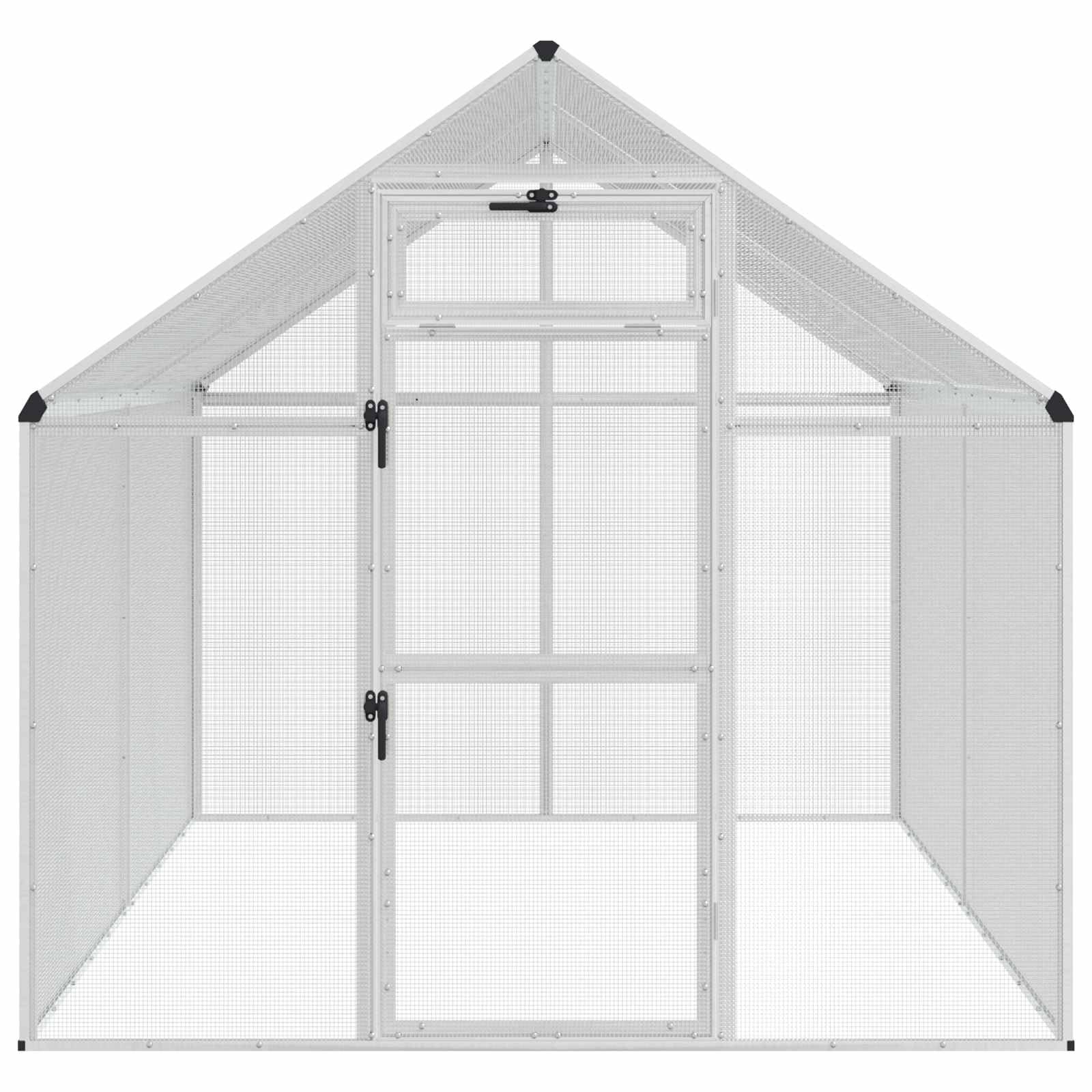 Klatka dla ptaków, srebrna, 181,5 x 221 x 173,5 cm, odporna na warunki atmosferyczne, zewnętrzna klatka z zamkiem, oknem, drążkiem do siedzenia, miską, kratką, odpowiednia dla papużek