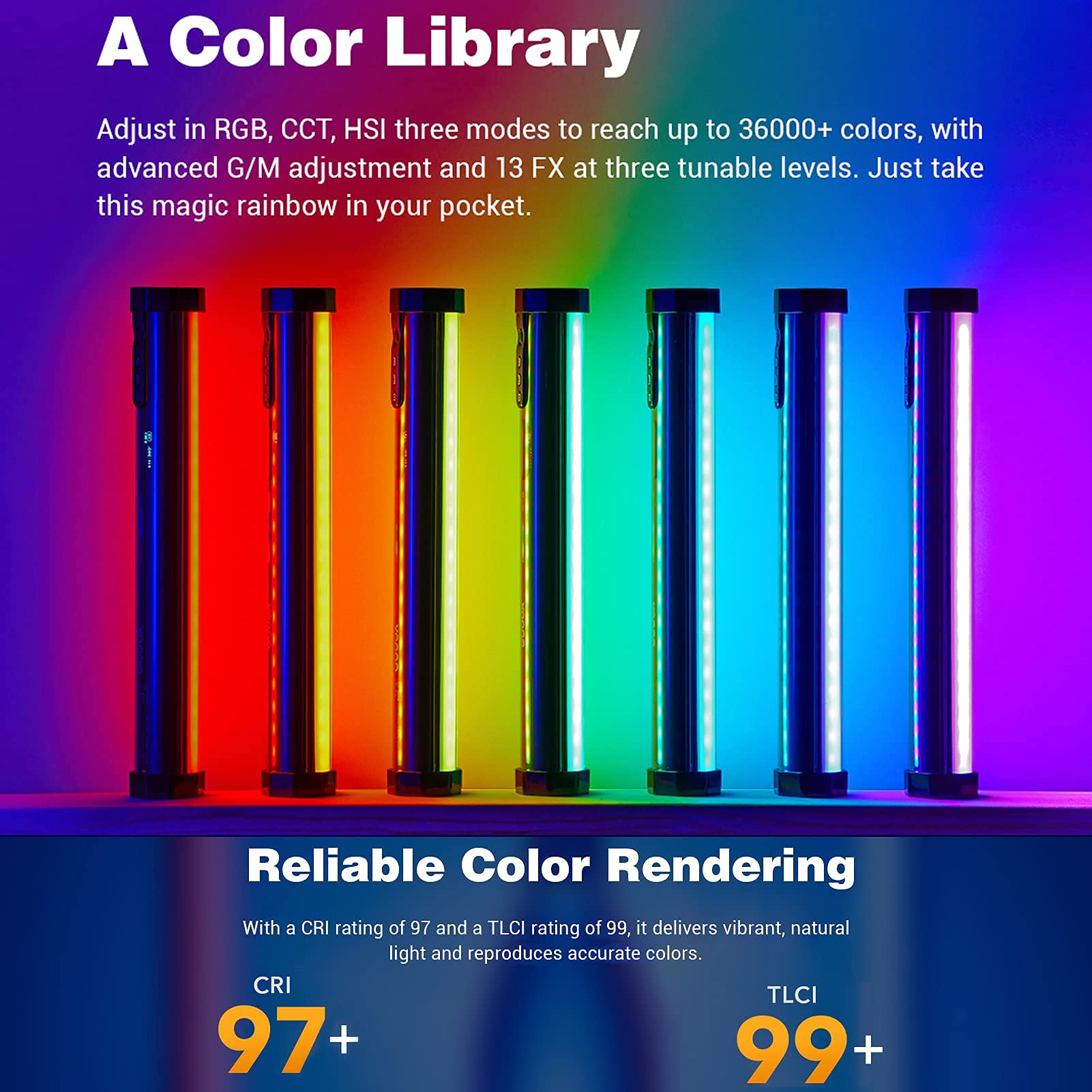 GODOX TL30 lampa rurowa w pełnym kolorze RGB LED różdżka świetlna dwukolorowa temperatura 2700 K-6500 K CRI97 TLCL99 sterowanie aplikacją / sterowanie pokładowe z torbą do przechowywania do fotografii