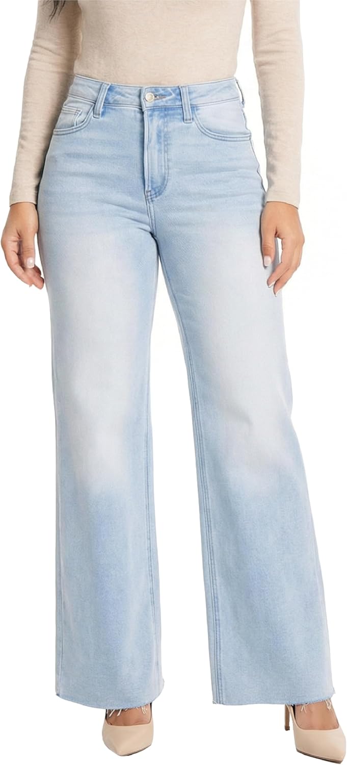 BlueMoment High Waisted Wide Leg Jeans for Women Stretchy Baggy Jeans Trendy BBL Jean Raw Hem Loose Denim Pants with Pocket