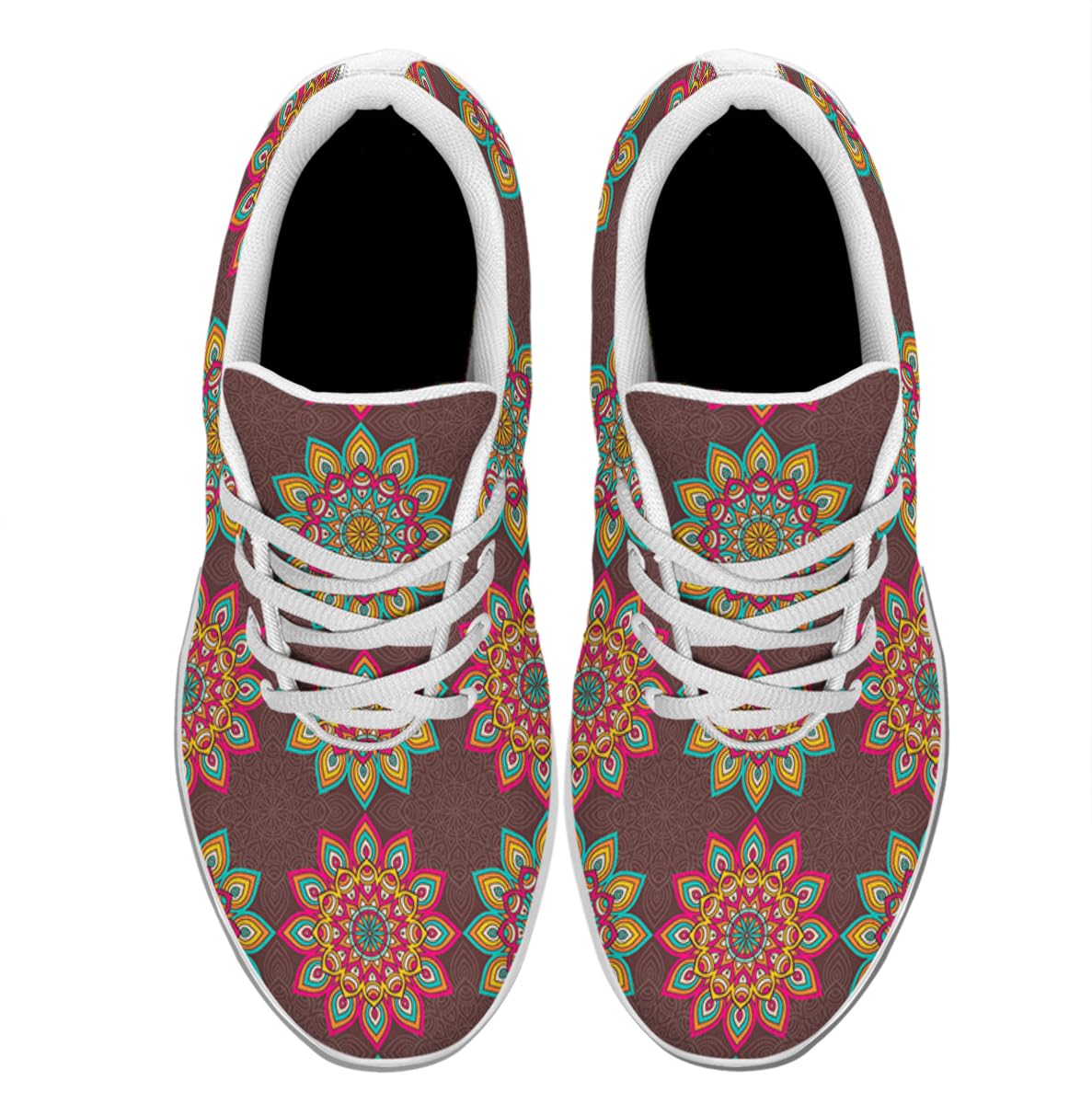 Women Men Ethnic Floral Prints Shoes Slip On Running Shoes Athletic Tennis Sneakers White Size 4