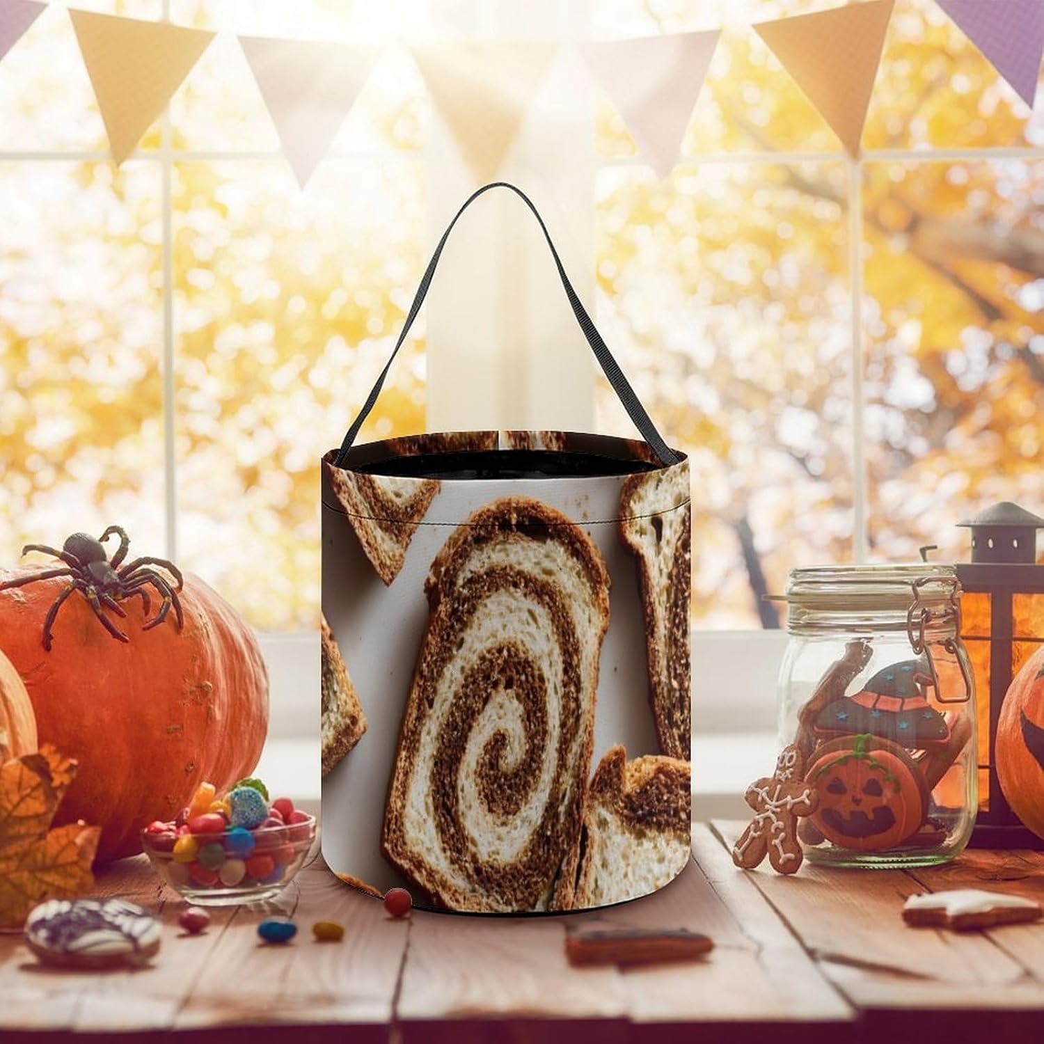 Marbled Rye Bread Halloween Basket Candy Tote Bag Easter Bucket image 3
