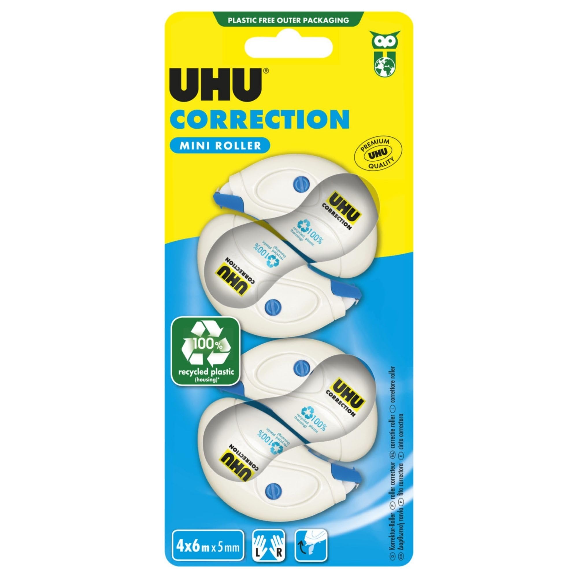 UHU Rollers Correcteur Ruban Correcteur Mini 6 m x 5 mm Blanc Lot de 4
