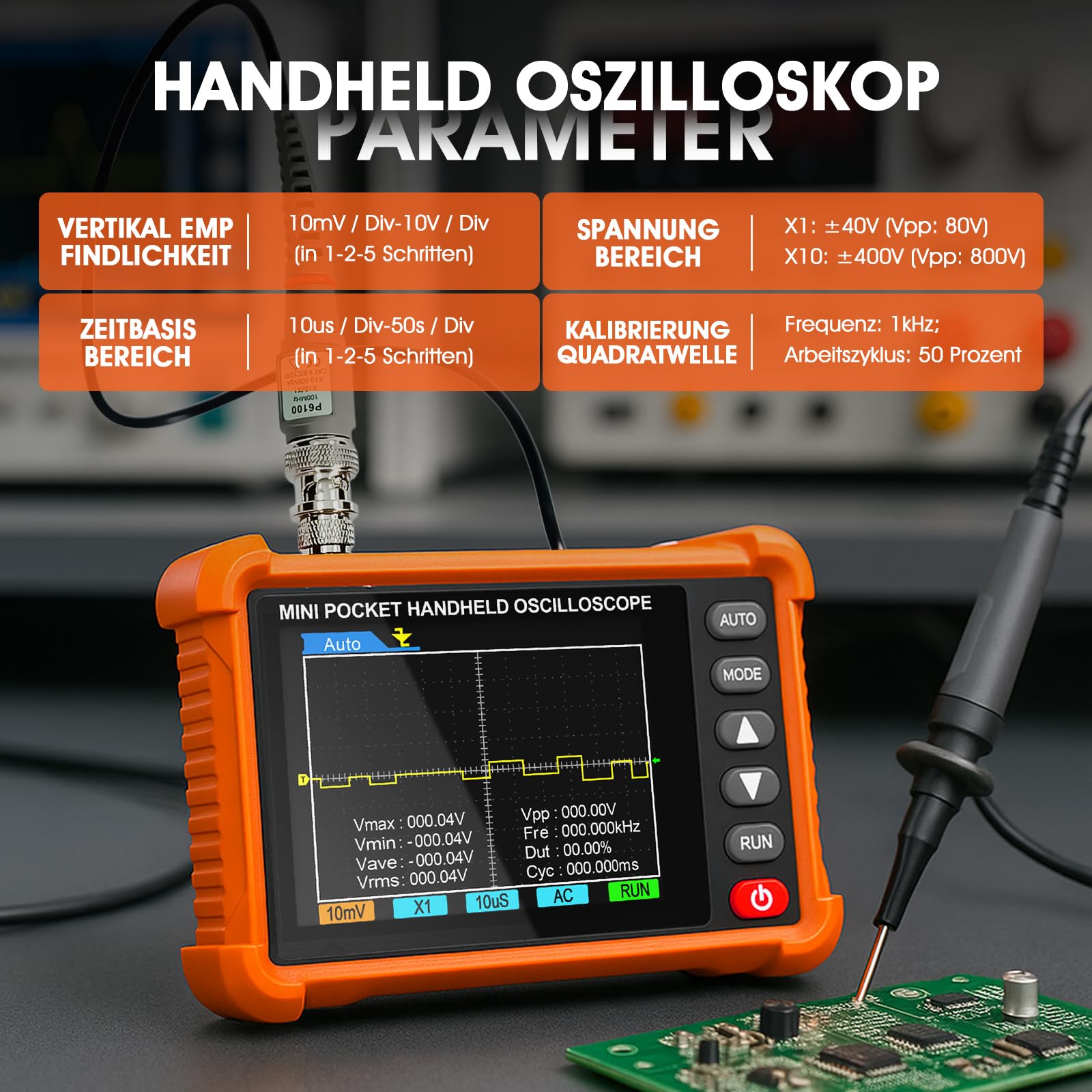 Digitales Oszilloskop Handheld Oszilloskop 2,5MS/s Abtastrate Portable Oscilloscope 500kHz Bandbreite 2,8-Zoll-LCD BildschirmMehrere Triggerfunktionen
