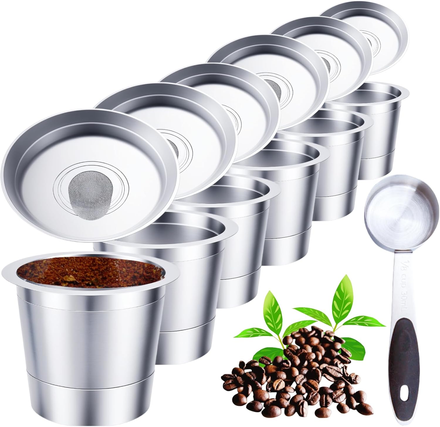 6 Pack Reusable K Cups for Keurig, Stainless Steel Reusable K Pods Coffee Filter, Refillable K Cups Compatible with Keurig 1.0 (6 Pack for Keurig 1.0(with Spoon))