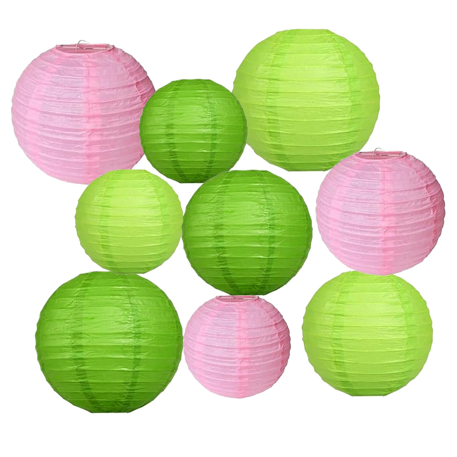 Paper Lanterns Decorations,Paper Hanging Decorations Ball Lanterns Lamps for Birthday Party Parties, Bridal Showers, Baby Showers, Wedding（9 Pcs,6 in/8 in/10 in,Green and Pink）