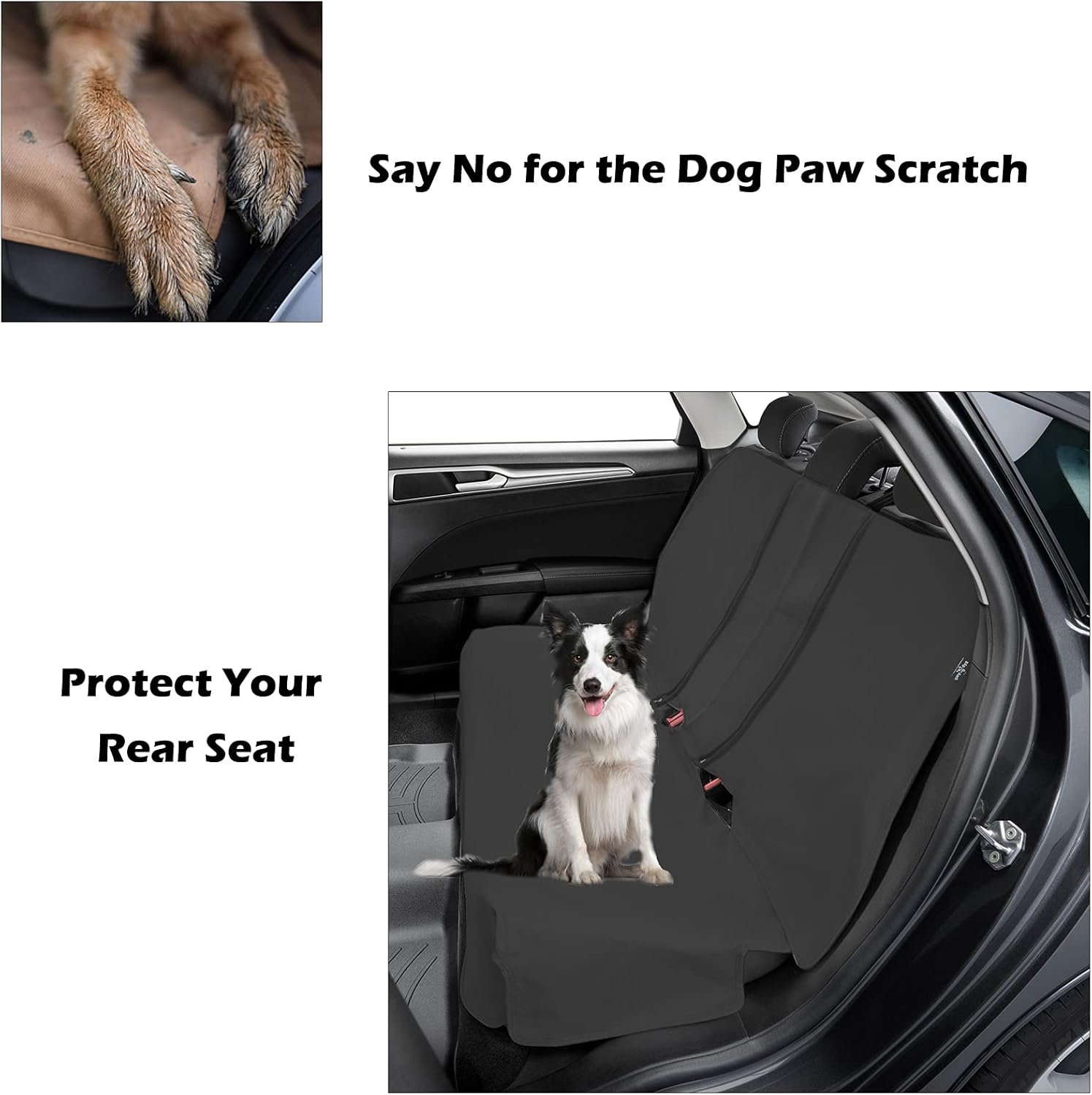 Big Ant Black Waterproof Rear Bench Car Neoprene Padded Back Seat Cover for Cars, Car Seat Covers for Kids Dogs, Universal Fit for Auto Truck Van SUV