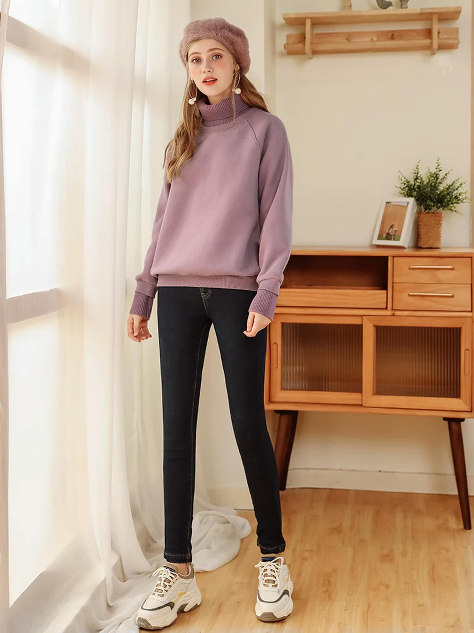Bluza z kapturem damskie wąskie długie rękawy patchworkowe bluzy z golfem ciepłe topy