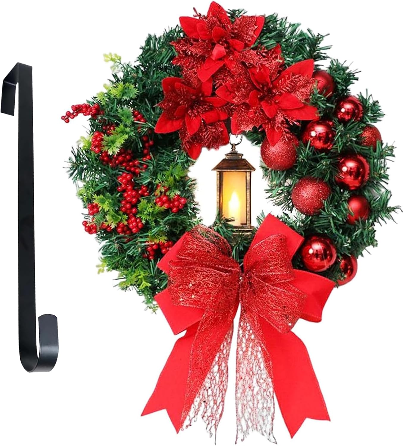 Artificial Christmas Wreath,17inch Xmas Outdoor Wreath for Front Door