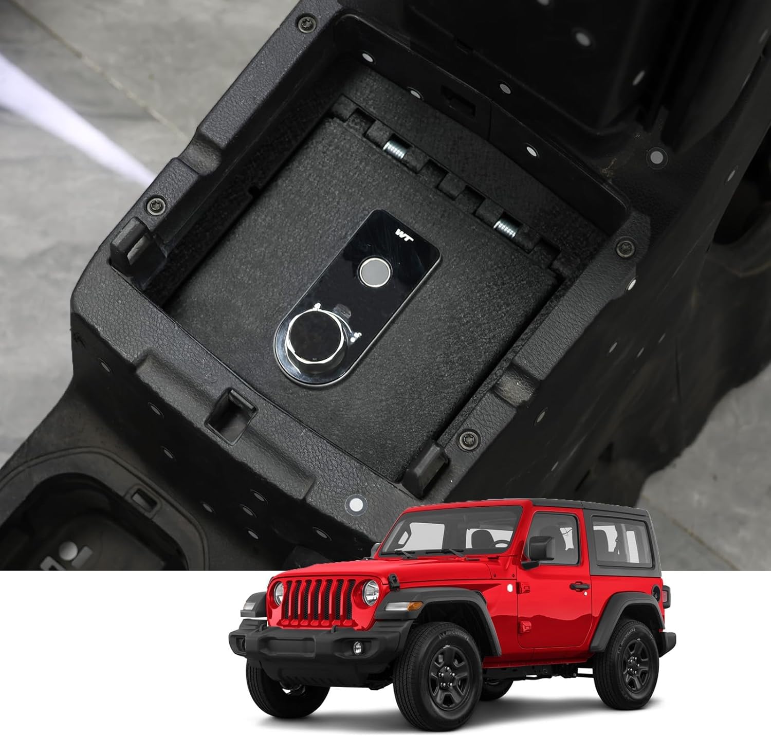 KEREN Center Console Gun Vault Safe Box Compatible with Jeep wrangler JL and Jeep Gladiator Not for sport and Rubicon 2018-2025, with Fingerprint Lock