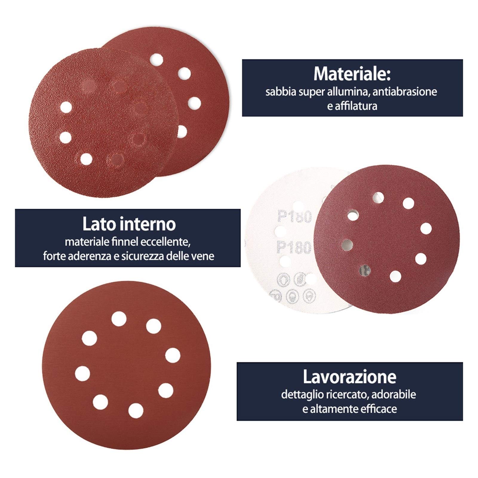 100 pz 125mm Forma Rotonda a Forma di abragazione a Gancio Anello a levigatura Carta Lucida Carta scarbinata 8 Fori sabbiosa tamponante for lucidatura