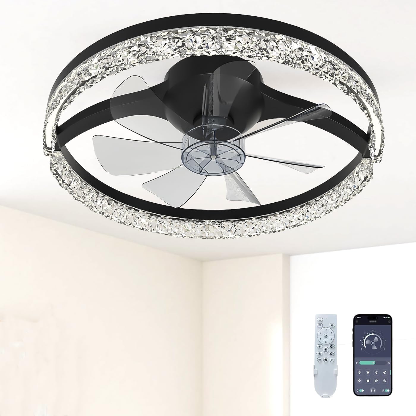 20" Profile Ceiling Fan with LED Light Kit & Remote Control,6-Speed Stepless Dimming, Color Temperature Adjustable 3000K-6500K, Flush Mount for Low Ceilings, Ideal for Bedroom,Living Room,Nursery