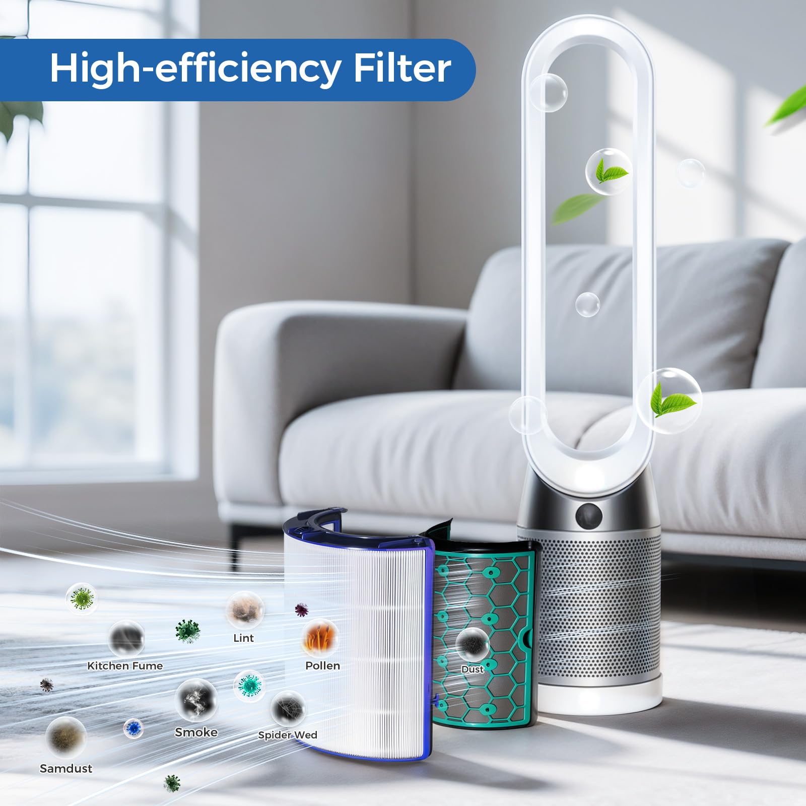Filtro HEPA in vetro a 360° e filtro ai carboni attivi per Dyson Pure Cool TP04 HP04 DP04 TP05 DP05 Ventilatore a torre purificatore d'aria, H13 True HEPA e carbone attivo, filtro di ricambio per