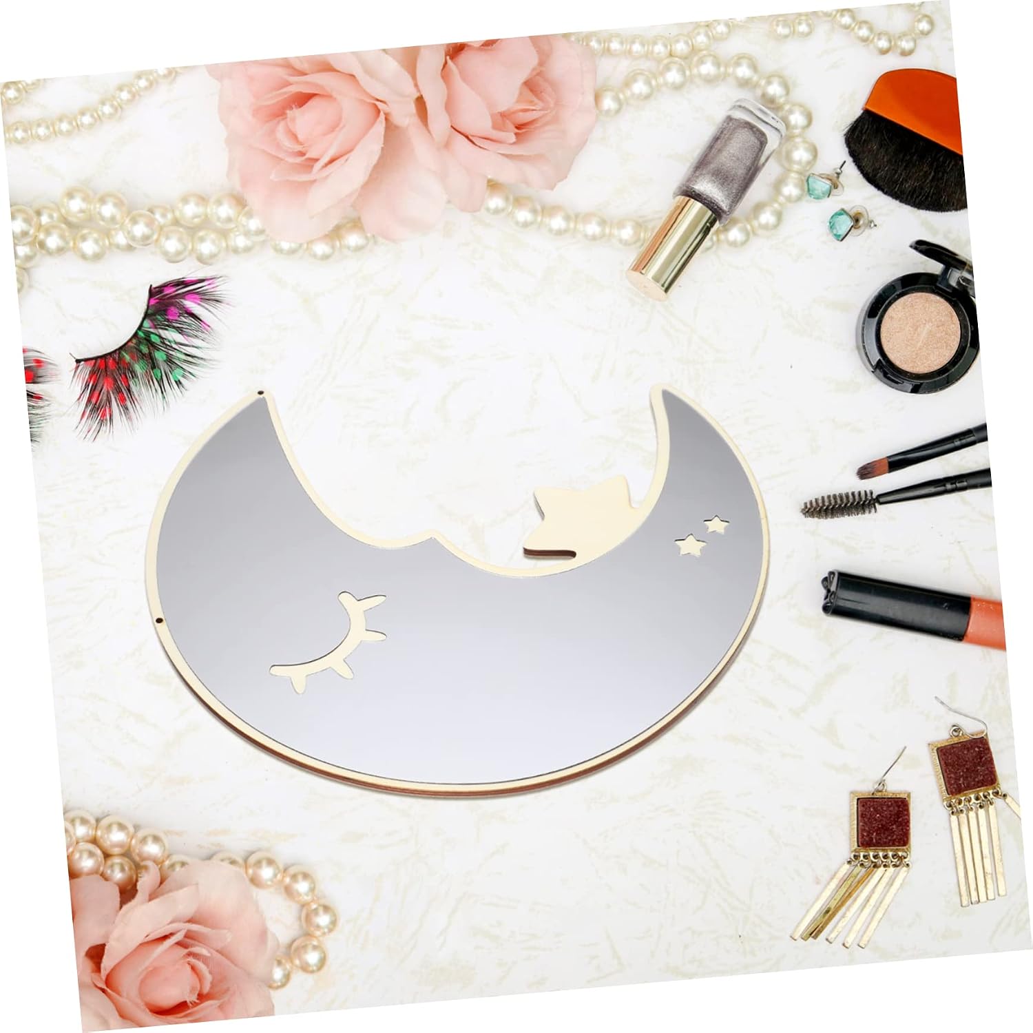 Cabilock 1pc Creative Moon Shape Acrylic Mirror Ornament Wall Decor for Boys and Girls Minimalist Decor