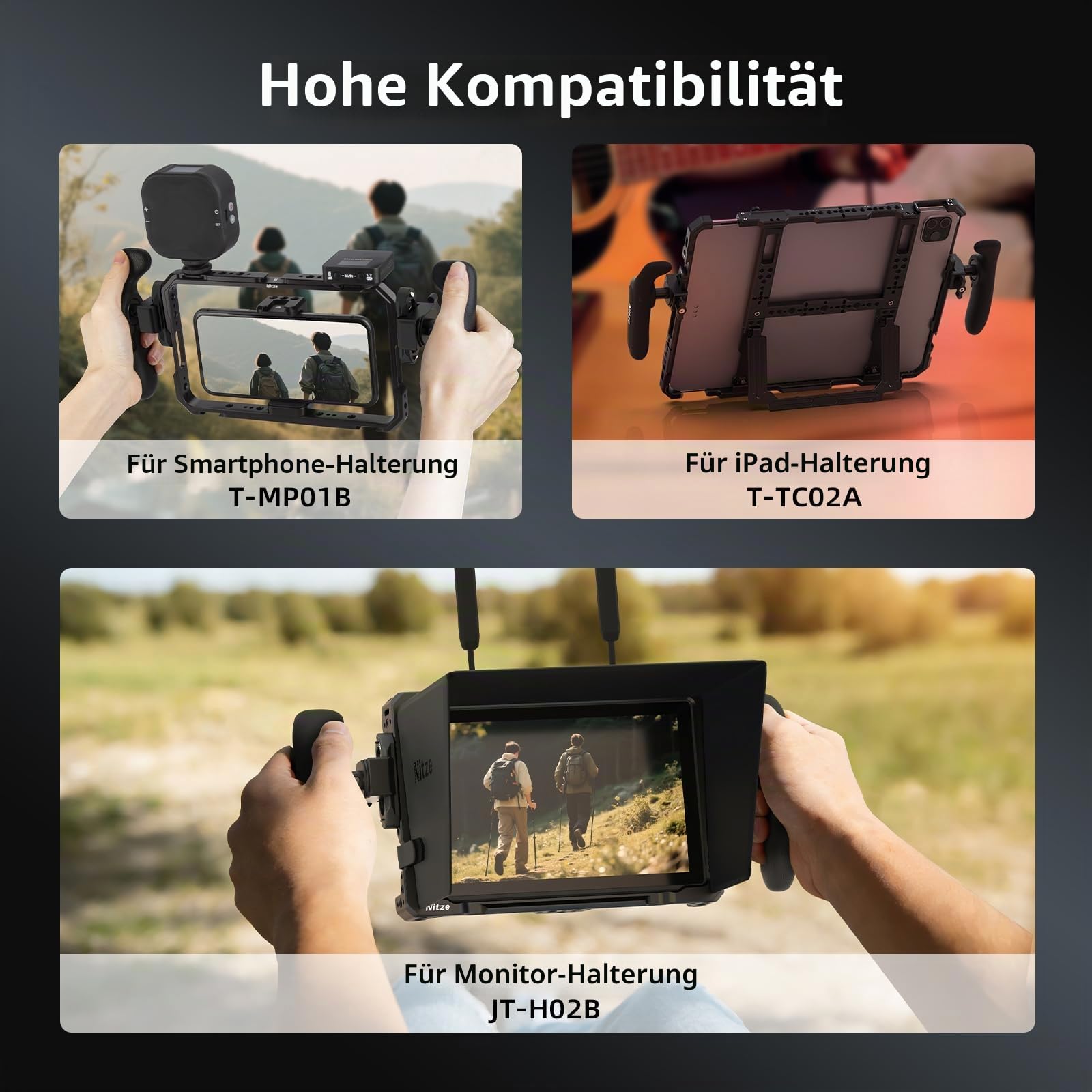 Nitze Side Handle with NATO Clamp, Kamera Seitengriff NATO 360° Drehbar für Links- und Rechtshänder, Kompatibel mit Smartphone, iPad und Monitorkäfig – PA32C